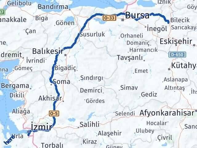 Bilecik Karabağlar İzmir Arası Kaç Km - Yol Haritası