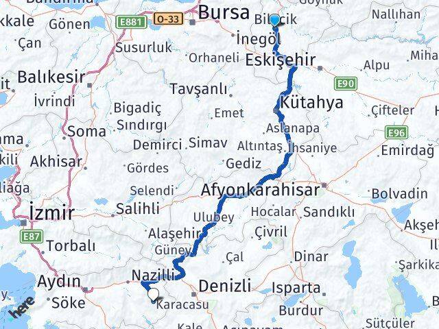 Bilecik Karacasu Aydın Arası Kaç Km - Yol Haritası