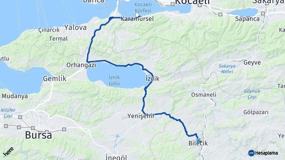 Bilecik Karamürsel Kocaeli Arası Kaç Km - Yol Haritası