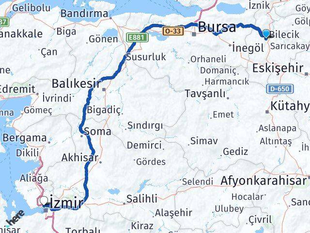 Bilecik Karşıyaka İzmir Arası Kaç Km - Yol Haritası