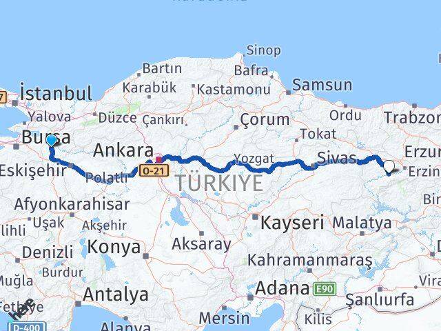 Bilecik Kemah Erzincan Arası Kaç Km - Yol Haritası