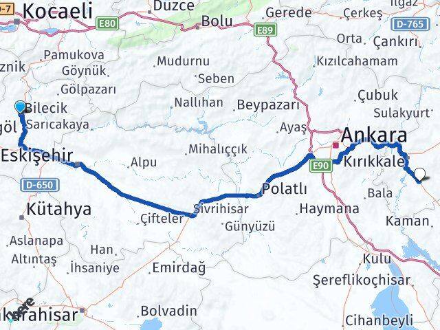 Bilecik Keskin Kırıkkale Arası Kaç Km - Yol Haritası
