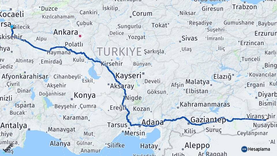 Bilecik Kızıltepe Mardin Arası Kaç Km - Yol Haritası