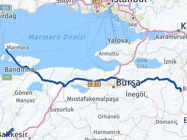 Bilecik Marmara Balıkesir Arası Kaç Km - Yol Haritası
