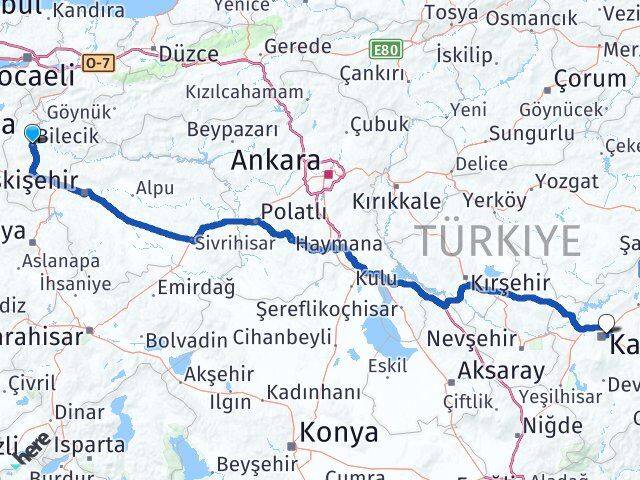 Bilecik Melikgazi Kayseri Arası Kaç Km - Yol Haritası
