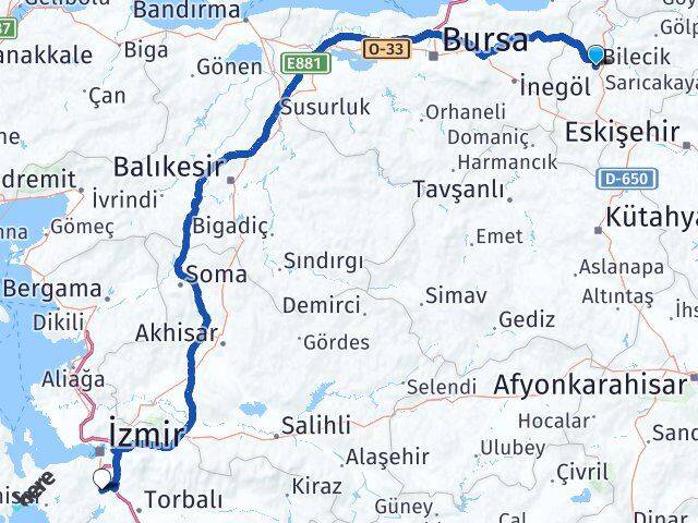 Bilecik Menderes İzmir Arası Kaç Km - Yol Haritası