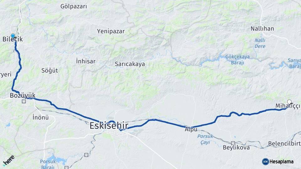 Bilecik Mihalıççık Eskişehir Arası Kaç Km - Yol Haritası