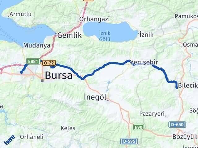 Bilecik Nilüfer Bursa Arası Kaç Km - Yol Haritası