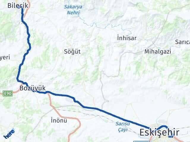 Bilecik Odunpazarı Eskişehir Arası Kaç Km - Yol Haritası