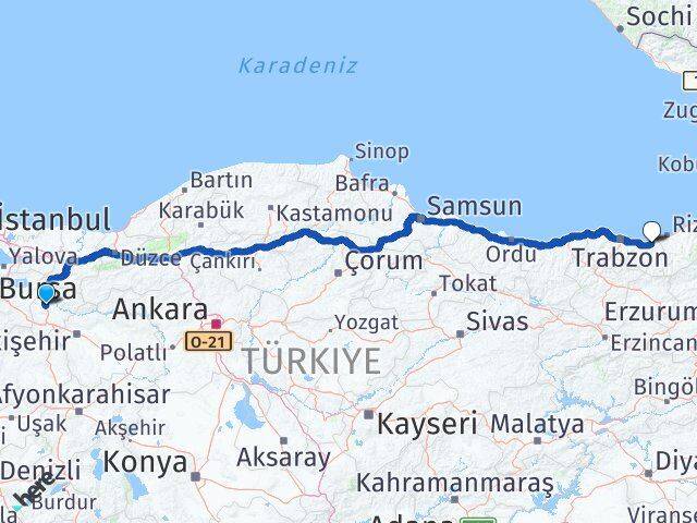 Bilecik Of Trabzon Arası Kaç Km - Yol Haritası