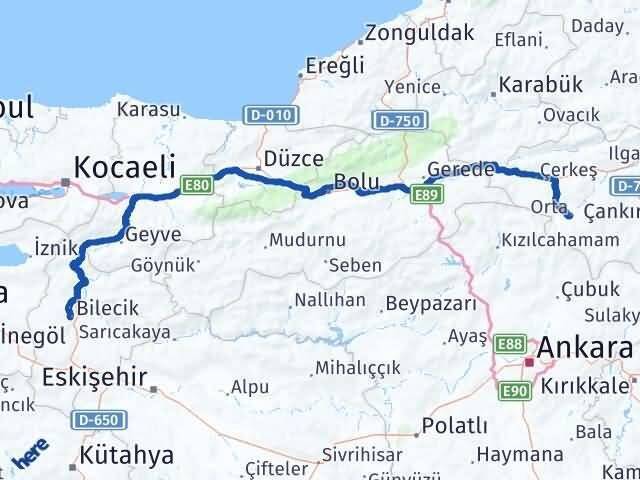 Bilecik Orta Çankırı Arası Kaç Km - Yol Haritası