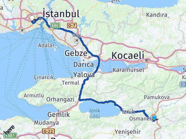 Bilecik Osmaneli Bayrampaşa İstanbul Arası Kaç Km - Yol Haritası