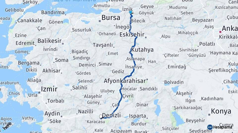 Bilecik Osmaneli Denizli Arası Kaç Km - Yol Haritası
