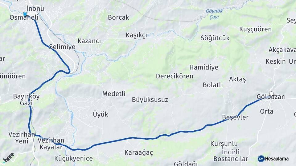 Bilecik Osmaneli Gölpazarı Arası Kaç Km - Yol Haritası