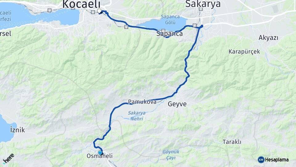 Bilecik Osmaneli Kartepe Kocaeli Arası Kaç Km - Yol Haritası