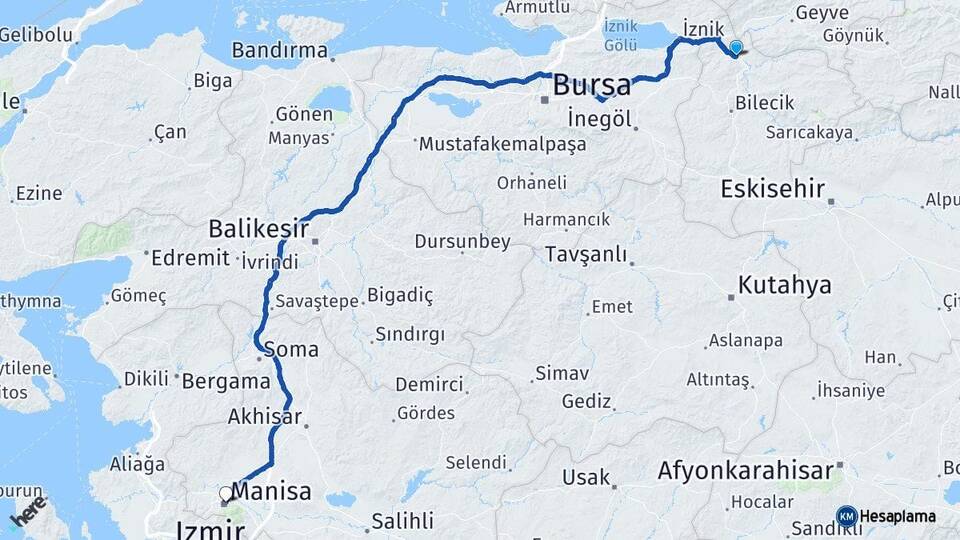 Bilecik Osmaneli Manisa Arası Kaç Km - Yol Haritası
