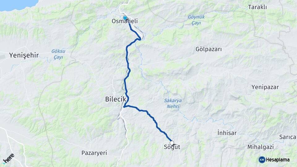 Bilecik Osmaneli Söğüt Arası Kaç Km - Yol Haritası