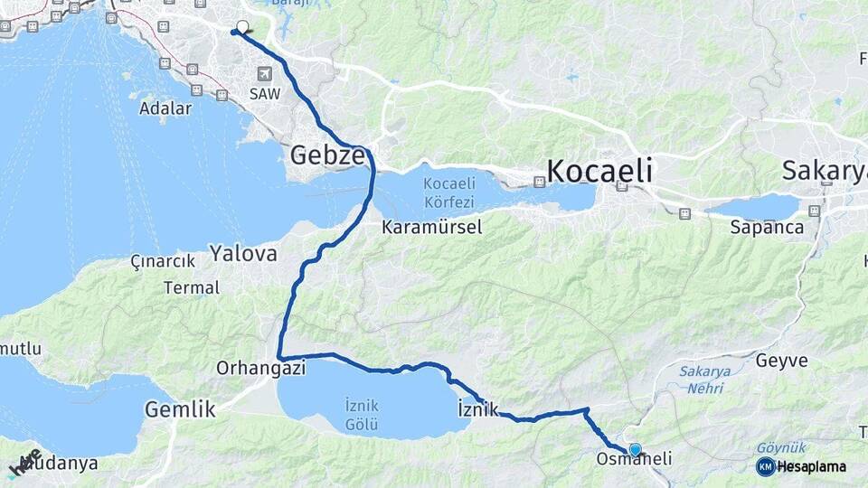 Bilecik Osmaneli Sultanbeyli İstanbul Arası Kaç Km - Yol Haritası
