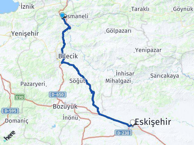 Bilecik Osmaneli Tepebaşı Eskişehir Arası Kaç Km - Yol Haritası