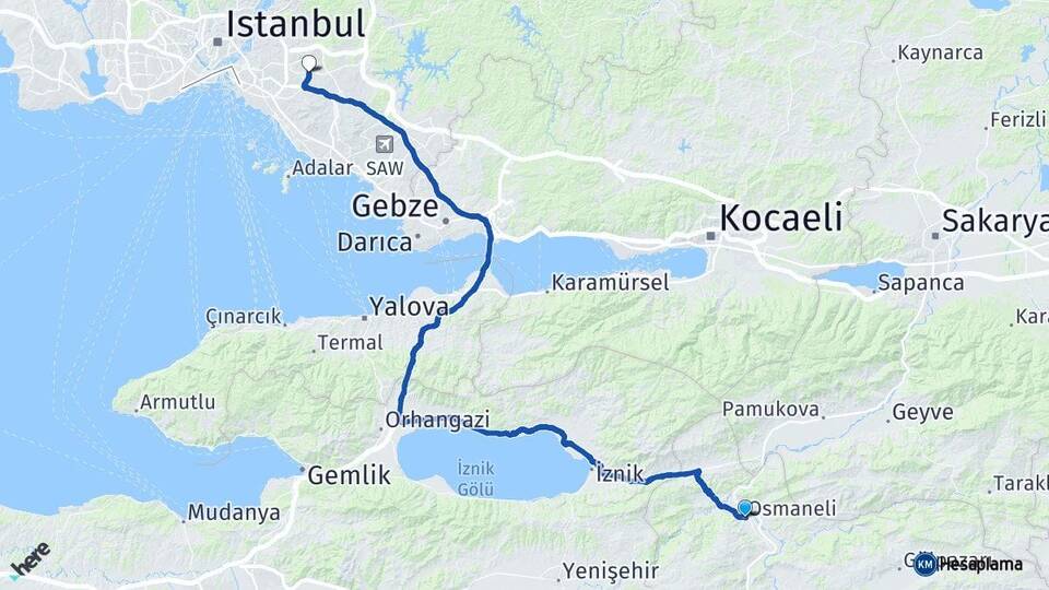 Bilecik Osmaneli Ümraniye İstanbul Arası Kaç Km - Yol Haritası