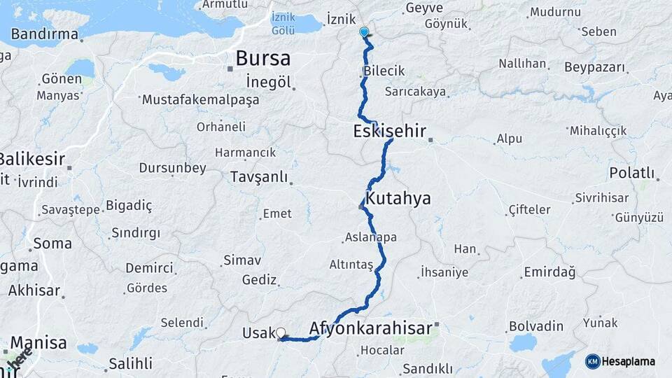Bilecik Osmaneli Uşak Arası Kaç Km - Yol Haritası
