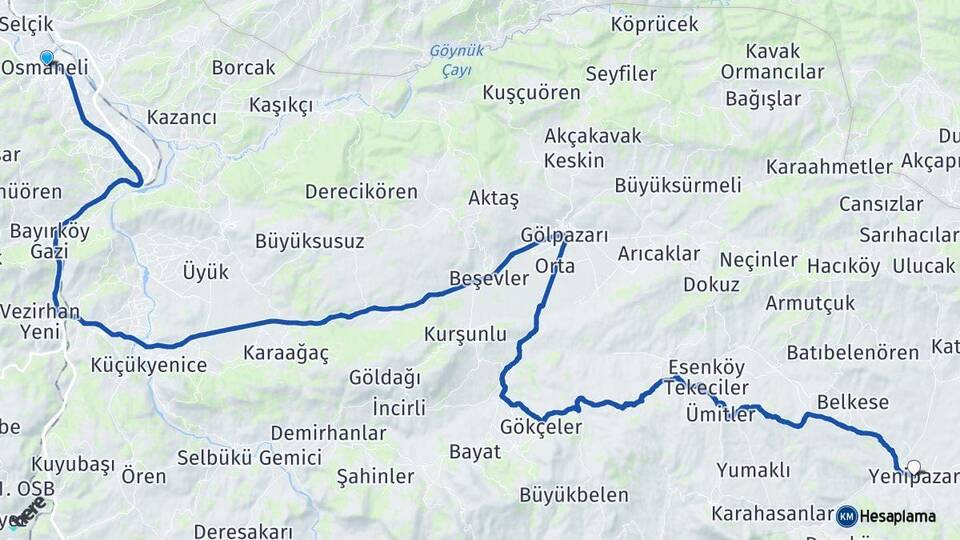 Bilecik Osmaneli Yenipazar Arası Kaç Km - Yol Haritası