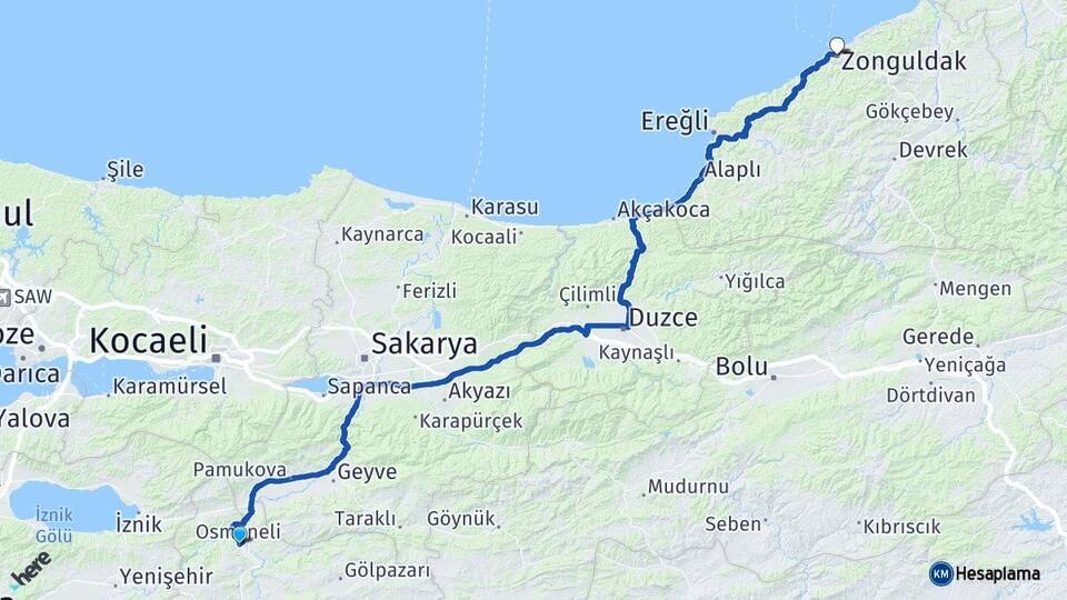 Bilecik Osmaneli Zonguldak Arası Kaç Km - Yol Haritası