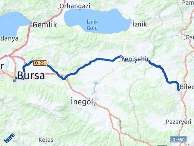 Bilecik Osmangazi Bursa Arası Kaç Km - Yol Haritası