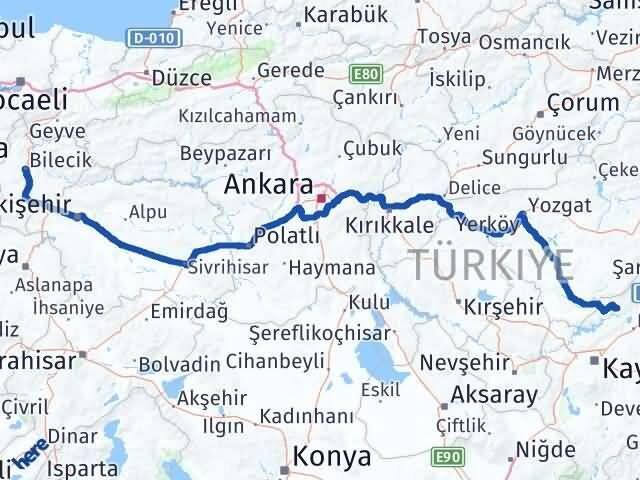 Bilecik Özvatan Kayseri Arası Kaç Km - Yol Haritası
