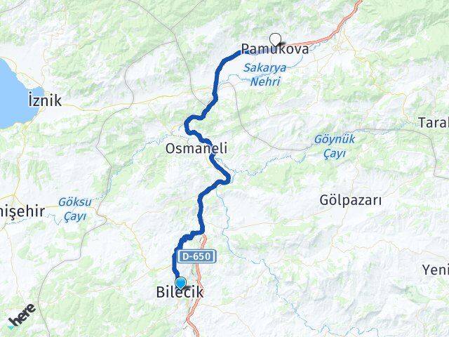 Bilecik Pamukova Sakarya Arası Kaç Km - Yol Haritası