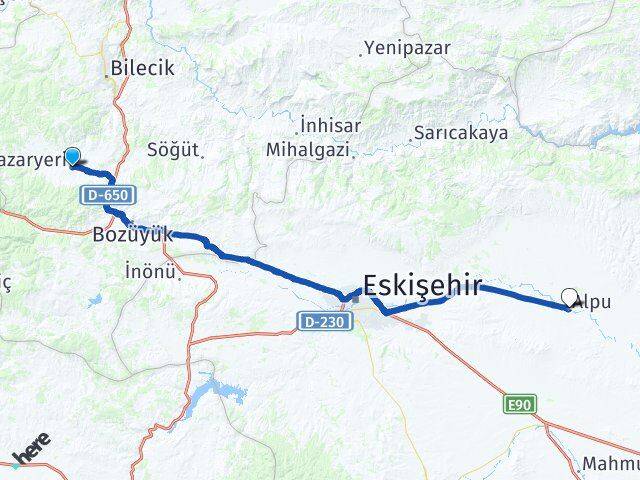 Bilecik Pazaryeri Alpu Eskişehir Arası Kaç Km - Yol Haritası