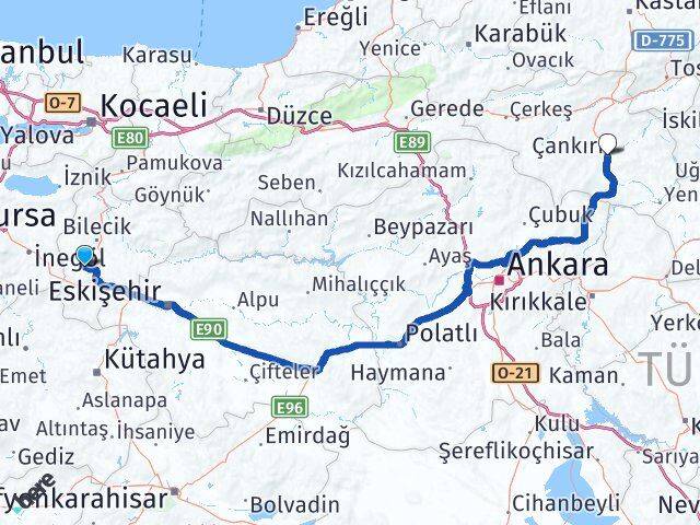 Bilecik Pazaryeri Çankırı Arası Kaç Km - Yol Haritası