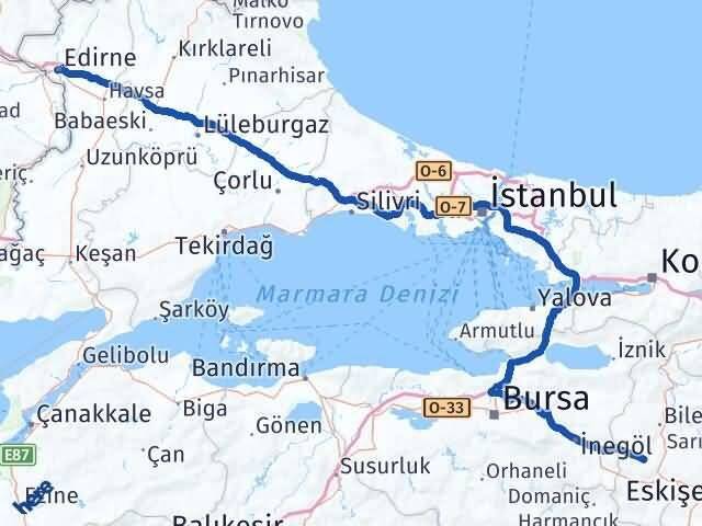 Bilecik Pazaryeri Edirne Arası Kaç Km - Yol Haritası