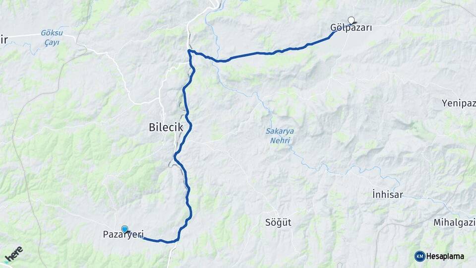 Bilecik Pazaryeri Gölpazarı Arası Kaç Km - Yol Haritası