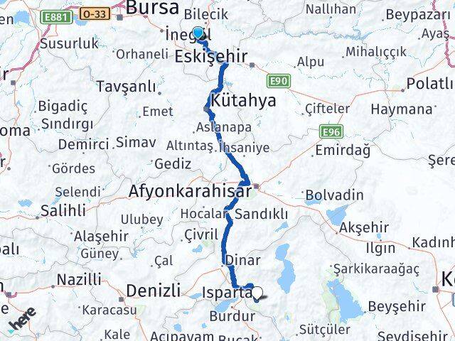 Bilecik Pazaryeri Isparta Arası Kaç Km - Yol Haritası