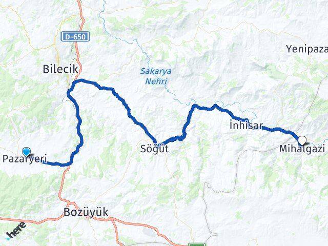 Bilecik Pazaryeri Mihalgazi Eskişehir Arası Kaç Km - Yol Haritası