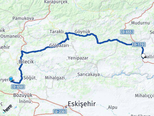 Bilecik Pazaryeri Nallıhan Ankara Arası Kaç Km - Yol Haritası