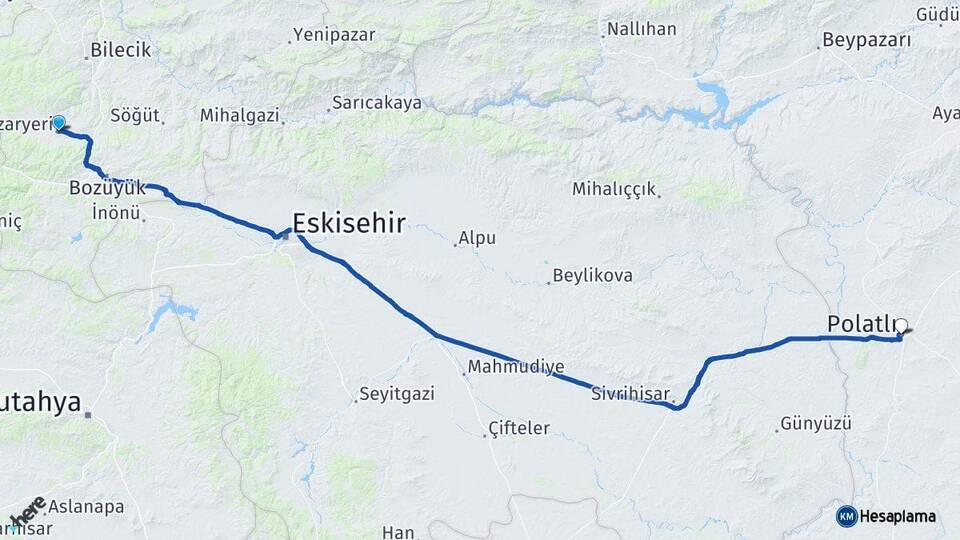 Bilecik Pazaryeri Polatlı Ankara Arası Kaç Km - Yol Haritası
