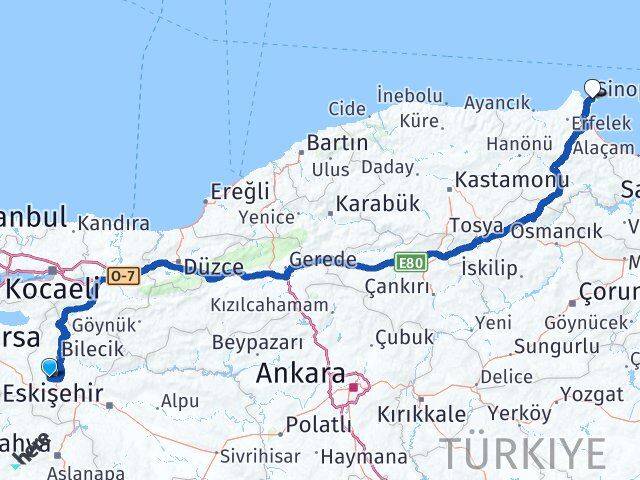 Bilecik Pazaryeri Sinop Arası Kaç Km - Yol Haritası