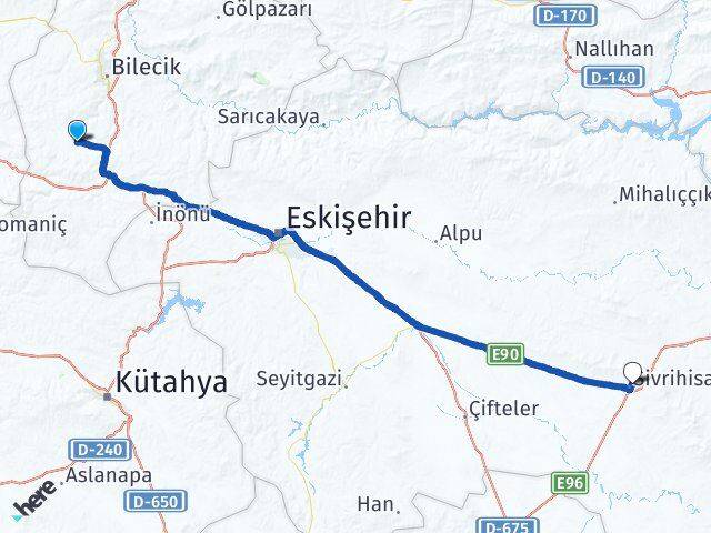 Bilecik Pazaryeri Sivrihisar Eskişehir Arası Kaç Km - Yol Haritası