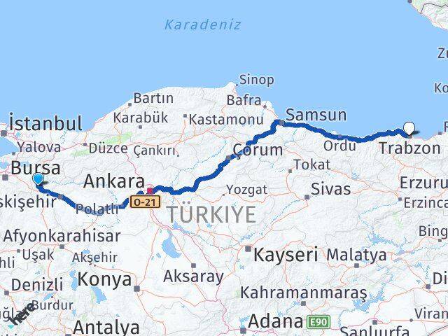 Bilecik Pazaryeri Trabzon Arası Kaç Km - Yol Haritası