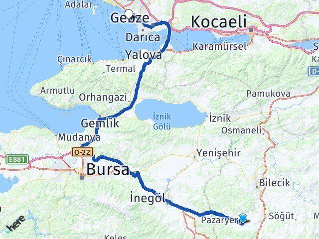 Bilecik Pazaryeri Tuzla İstanbul Arası Kaç Km - Yol Haritası