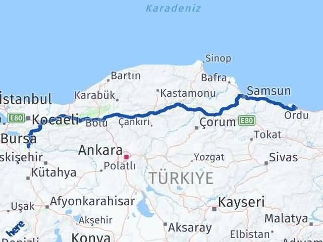 Bilecik Perşembe Ordu Arası Kaç Km - Yol Haritası