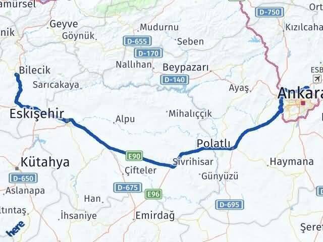 Bilecik Pursaklar Ankara Arası Kaç Km - Yol Haritası
