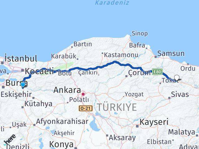 Bilecik Reşadiye Tokat Arası Kaç Km - Yol Haritası