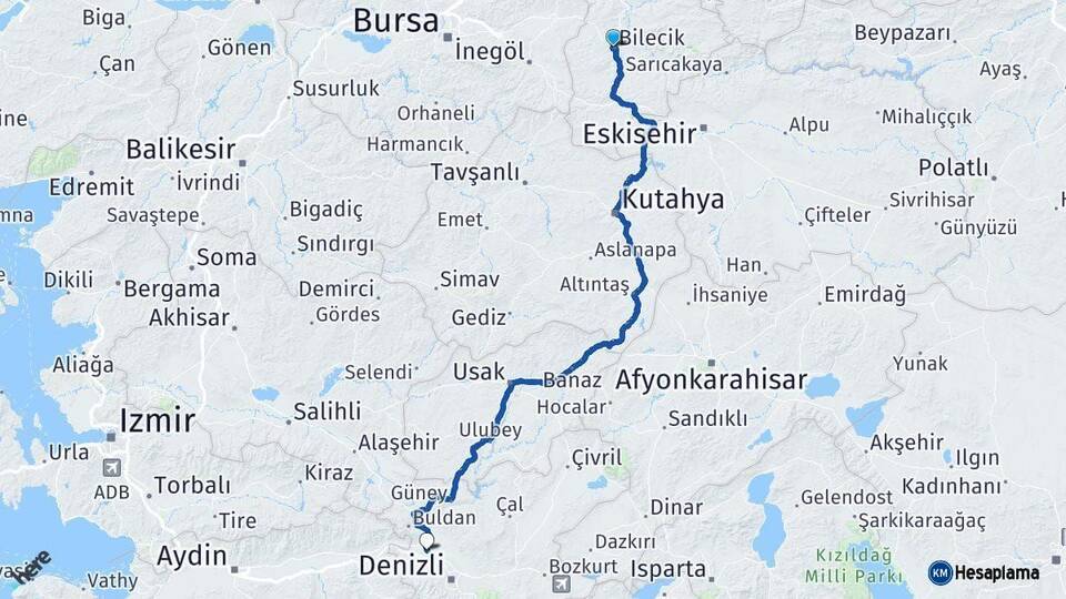 Bilecik Sarayköy Denizli Arası Kaç Km - Yol Haritası