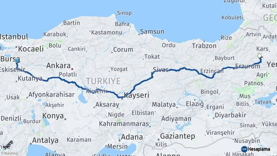 Bilecik Sarıkamış Kars Arası Kaç Km - Yol Haritası
