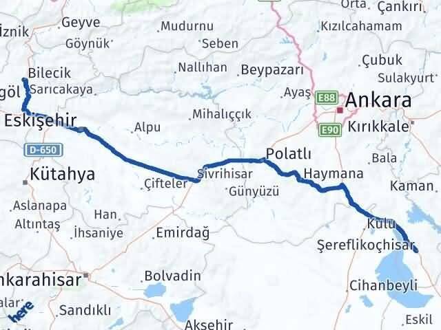 Bilecik Şereflikoçhisar Ankara Arası Kaç Km - Yol Haritası