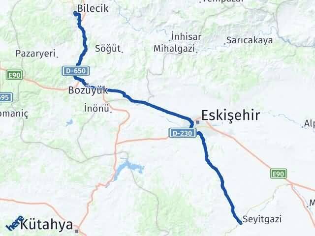 Bilecik Seyitgazi Eskişehir Arası Kaç Km - Yol Haritası