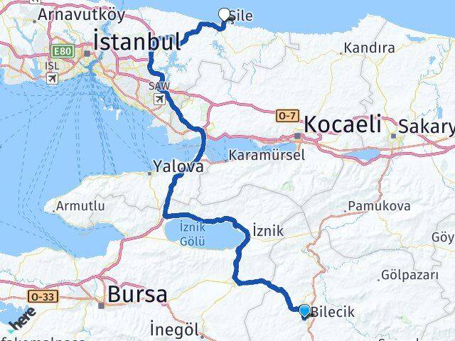 Bilecik Şile İstanbul Arası Kaç Km - Yol Haritası